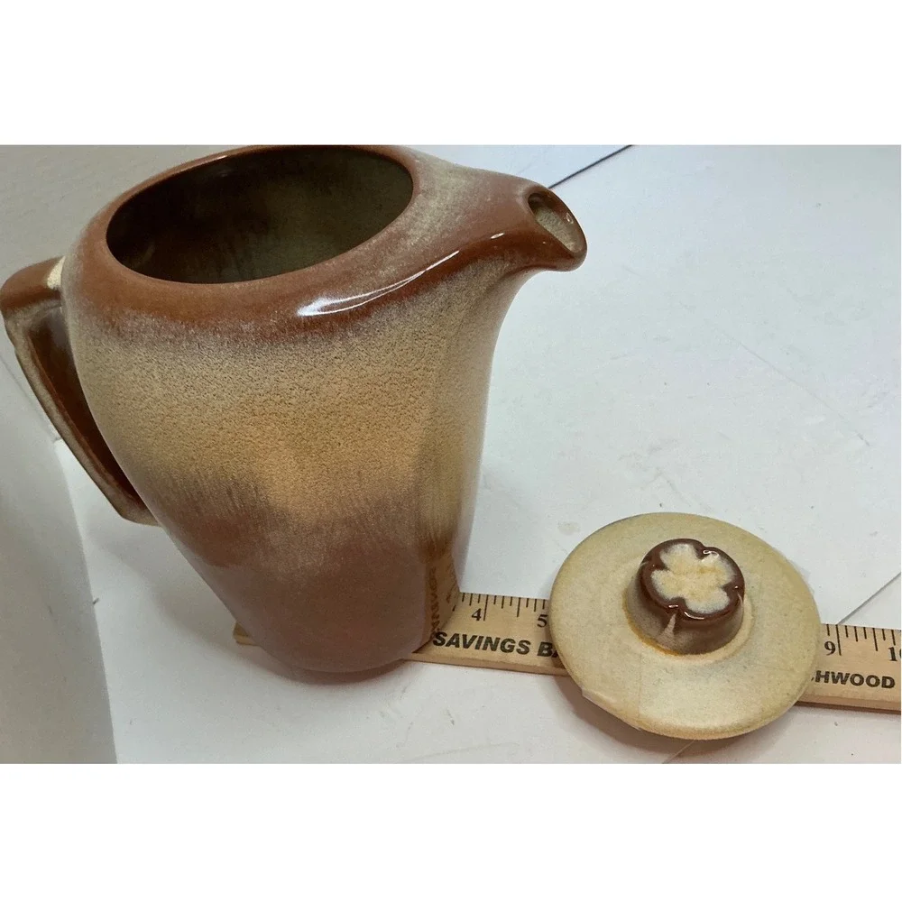Frankoma Vintage Teapot Two Tone Brown Cream Glaze Mid Century Pottery Lid